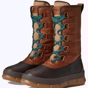 New Sperry 7 US Kittery Waterproof Tan/Teal Pebbled Leather Wool Mid-Calf Boots